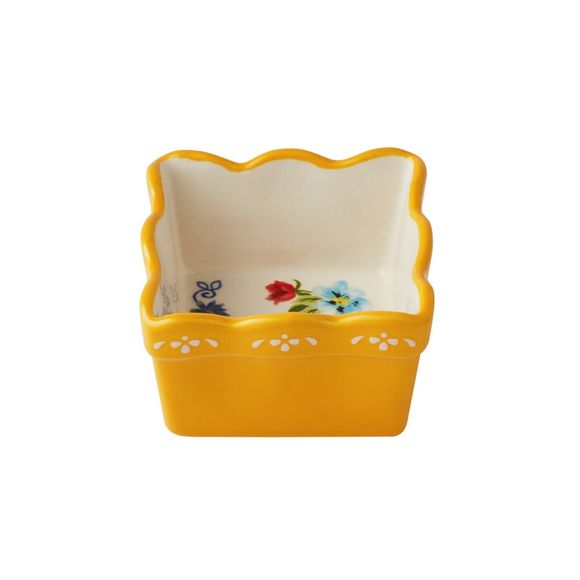 Pioneer Woman Floral Condiment Dish Set Mini Dip Square Bowls Acacia Wood Tray - Picture 14 of 16